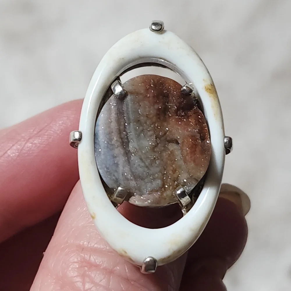 HSN Rarities Druzy Quartz Sterling Silver Statement Ring Size 9